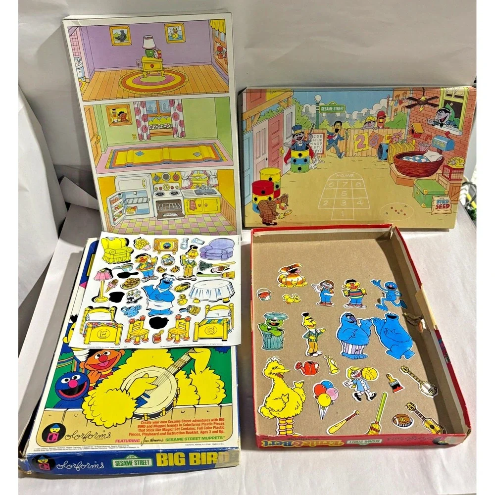 Vintage 1986 Sesame Street Colorforms Big Bird Ernie Bert Playset Toy‎ Lot